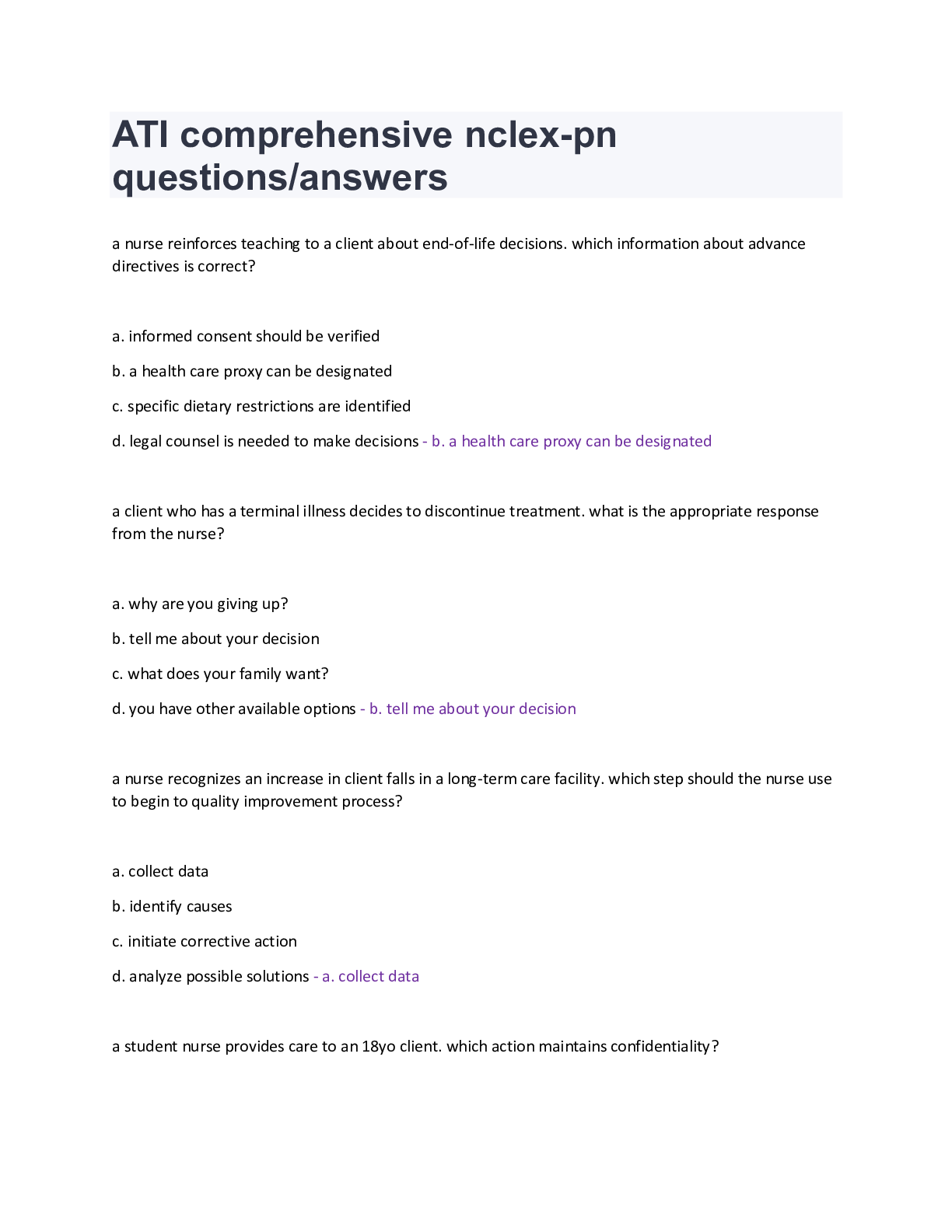 Preview image for ATI comprehensive nclex-pn questions/answers
